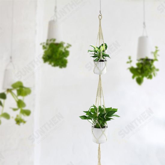 Double Layer Handmade Cotton Flower Pot Hanging Basket Flower Hanger Ropes Garden Home Decoration