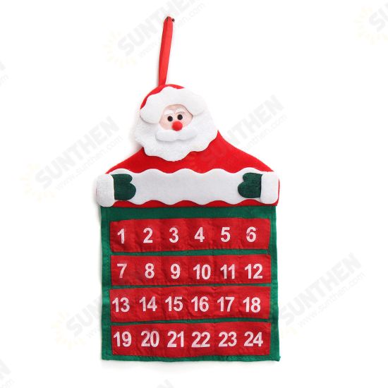 Felt Christmas Advent Wall Hanging Calendar Pockets Santa Reindeer Snowman Decorations