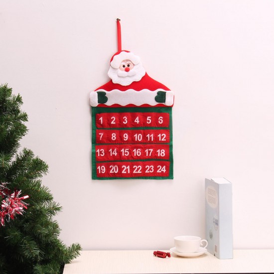 Felt Christmas Advent Wall Hanging Calendar Pockets Santa Reindeer Snowman Decorations