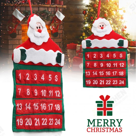 Felt Christmas Advent Wall Hanging Calendar Pockets Santa Reindeer Snowman Decorations