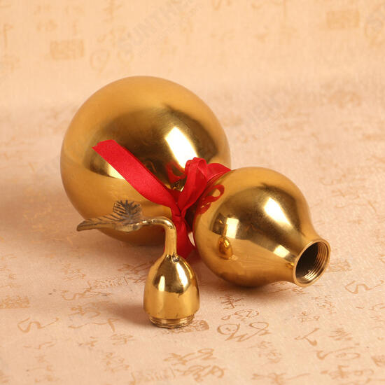 Gold Brass Feng Sui Gourd with Red Ribbon Good Luck Collection Decorations Gold Brass Feng Sui Gourd with Red Ribbon Good Luck Collection Decorations