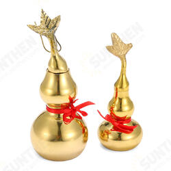 Gold Brass Feng Sui Gourd with Red Ribbon Good Luck Collection Decorations Gold Brass Feng Sui Gourd with Red Ribbon Good Luck Collection Decorations