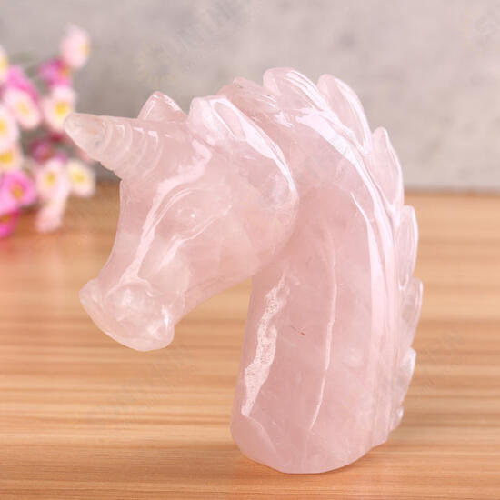 Large Natural Pink Rose Gemstone Quartz Hand Carved Unicorn Crystals Reiki Healing Stone Statue Decoration