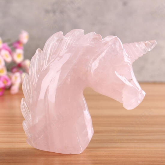 Large Natural Pink Rose Gemstone Quartz Hand Carved Unicorn Crystals Reiki Healing Stone Statue Decoration