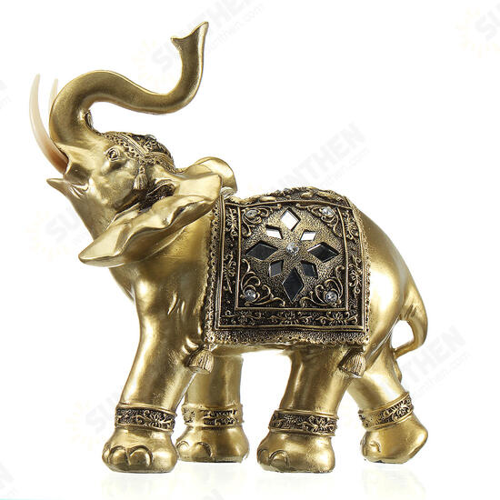 Lucky Charm Fengshui Mascot Golden Elephant Resin Mini Statue Home Desk Ornaments Gifts Home Decorations