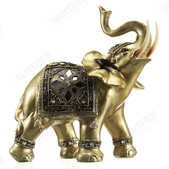 Lucky Charm Fengshui Mascot Golden Elephant Resin Mini Statue Home Desk Ornaments Gifts Home Decorations