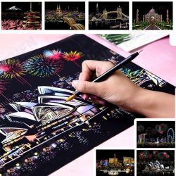 Magic Scratch Sketch Pad Wooden Drawing Shiny Stick Art Painting Paper and Board Magic Scratch Sketch Pad Wooden Drawing Shiny Stick Art Painting Paper and Board