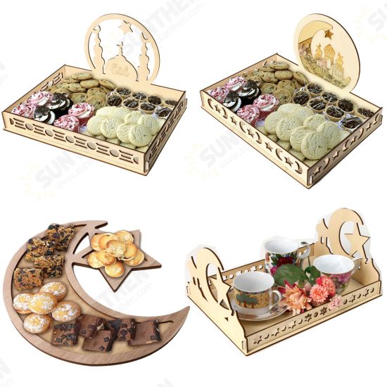 Rustic Wooden Islam Ramadan Food Serving Tray Pastry Dinner Plates Holder Decorations