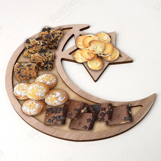 Rustic Wooden Islam Ramadan Food Serving Tray Pastry Dinner Plates Holder Decorations