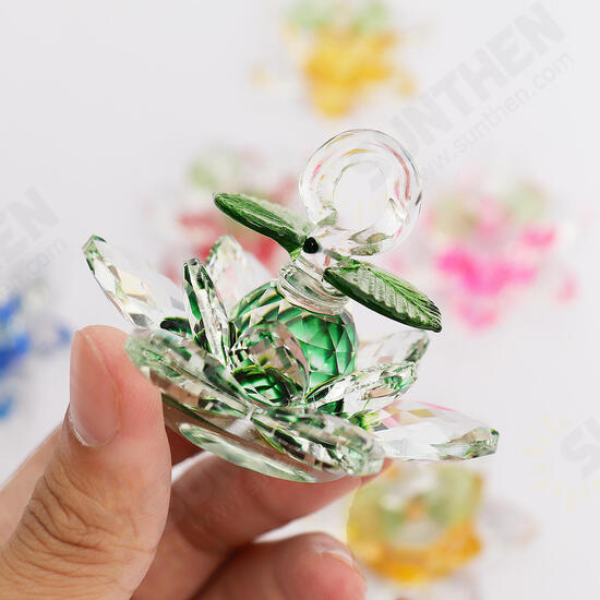 Transparent Chirstmas Tree Hanging Ornaments 60mm Crystal Glass Lotus Miniature Figurine Home Decorations