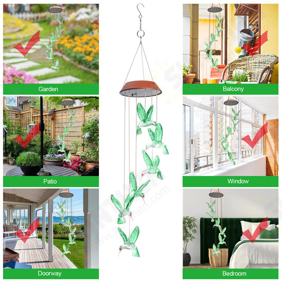 Wind Chime Solar Hummingbird Wind Chimes Outdoor/Indoor Light Color Changing LED Solar Wind Chime Gift for Mom & Grandma for Decor Yard Decorations Wind Chime Solar Hummingbird Wind Chimes Outdoor/Indoor Light Color Changing LED Solar Wind Chime Gift for Mom & Grandma for Decor Yard Decorations