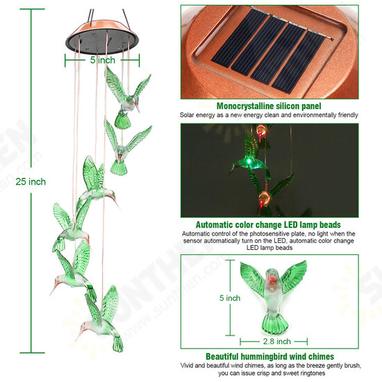 Wind Chime Solar Hummingbird Wind Chimes Outdoor/Indoor Light Color Changing LED Solar Wind Chime Gift for Mom & Grandma for Decor Yard Decorations Wind Chime Solar Hummingbird Wind Chimes Outdoor/Indoor Light Color Changing LED Solar Wind Chime Gift for Mom & Grandma for Decor Yard Decorations