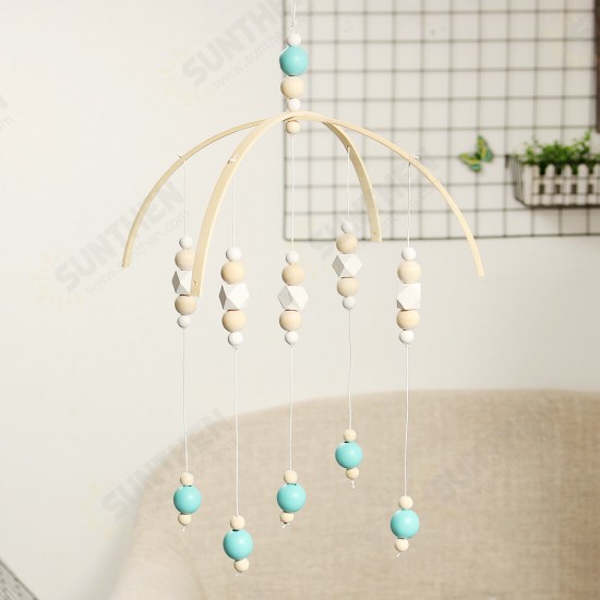 Wooden Beads Wind Chimes with Wool Balls Baby Bed Hanging Windbell Crib Tent Kids Room Decorations Ornaments