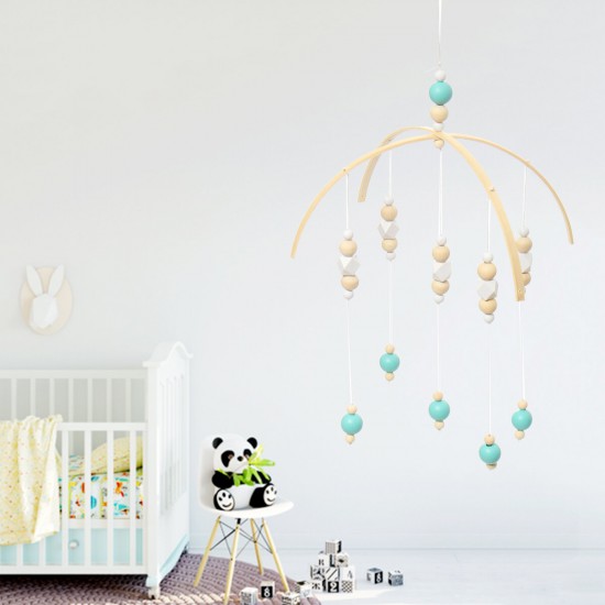 Wooden Beads Wind Chimes with Wool Balls Baby Bed Hanging Windbell Crib Tent Kids Room Decorations Ornaments