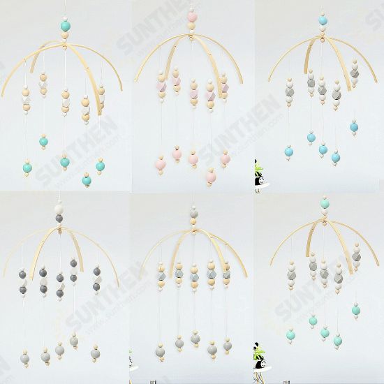 Wooden Beads Wind Chimes with Wool Balls Baby Bed Hanging Windbell Crib Tent Kids Room Decorations Ornaments