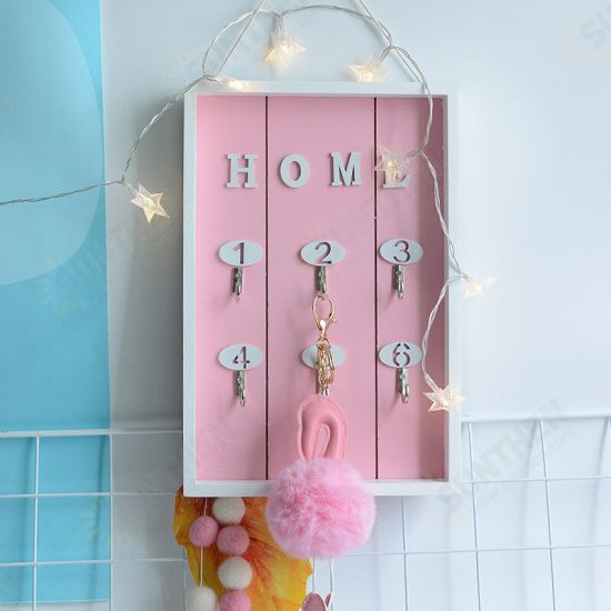 Wooden Key Box Shabby Wall Hanging Storage Keys Hook Cabinet Home Decorations