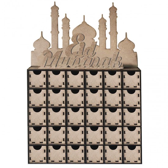 Wooden MDF Eid Mubarak Ramadan Advent Calendar Sign House Drawer Home Decorations