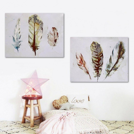 2Pcs Watercolour Feather Canvas Print Paintings Pretty Wall Art Picture Home Gift