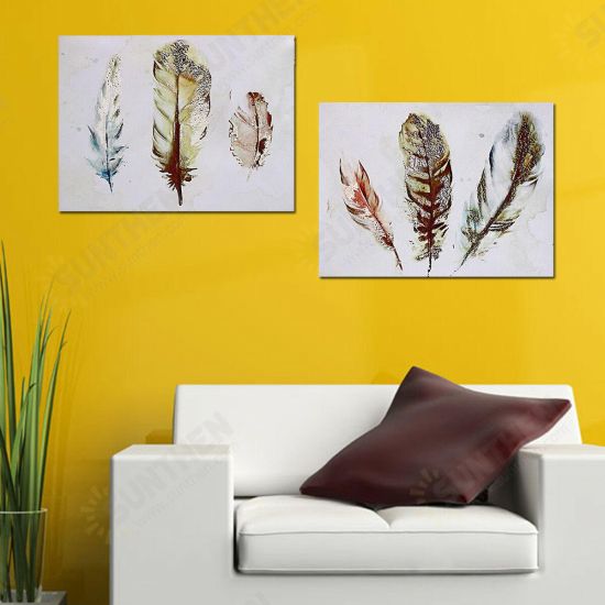 2Pcs Watercolour Feather Canvas Print Paintings Pretty Wall Art Picture Home Gift