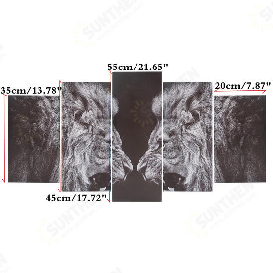 5Pcs Black White Lion Canvas Print Art Painting Wall Picture Home Decor Framed Decorations