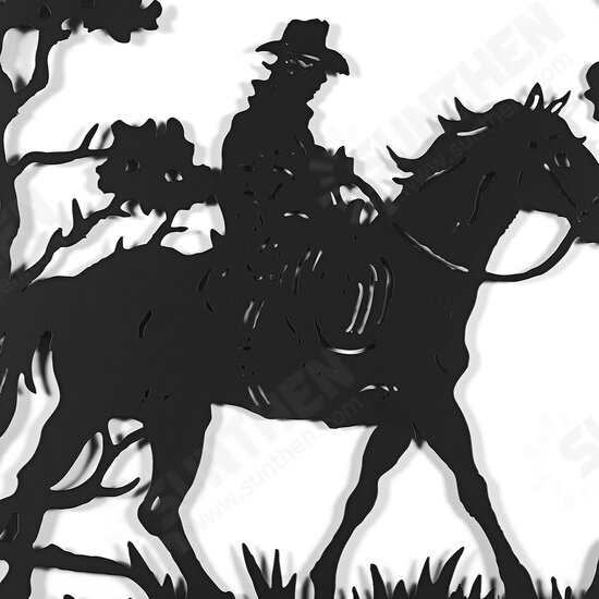 Man Riding Horse In Forest Round Black Metal Wall Hanging Art Decoration Room