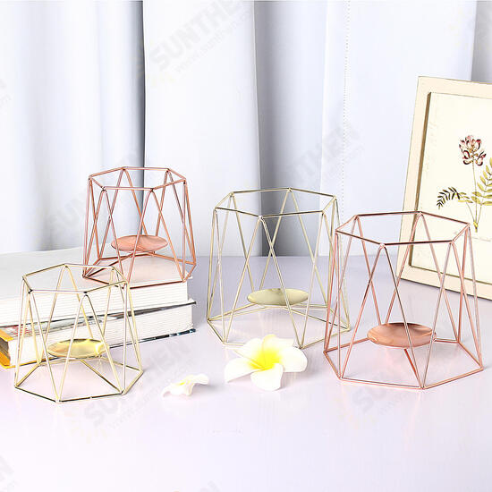 Metal Candle Holders Geometric Hexagon Candle Holder Wedding Home Decor Tabletop Lantern