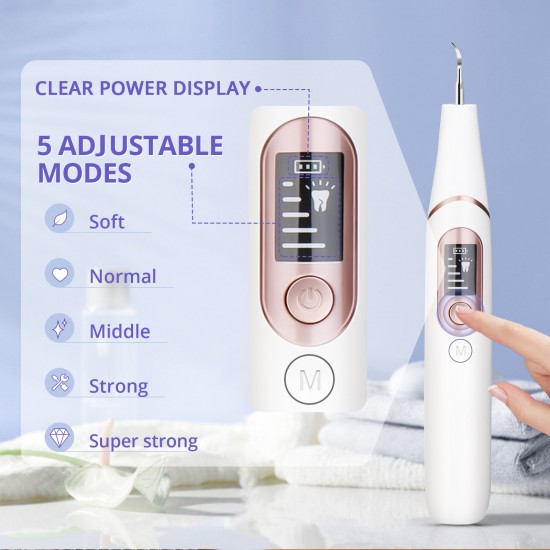 Tooth Scaler Kit Electric Rechargeable Plaque Remover For Teeth With LED Light 10mins Timing Tartar Remover Blasters For Adults 5 Modes Oral Care Deep Clean Suit Home With 4 Replacement Heads