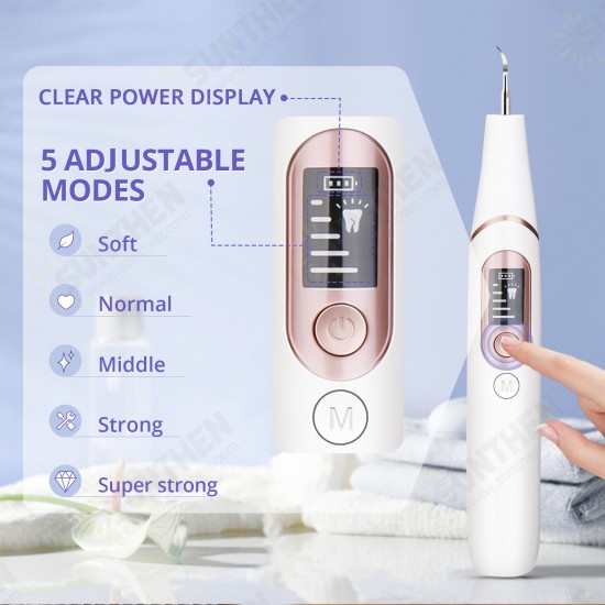 Tooth Scaler Kit Electric Rechargeable Plaque Remover For Teeth With LED Light 10mins Timing Tartar Remover Blasters For Adults 5 Modes Oral Care Deep Clean Suit Home With 4 Replacement Heads