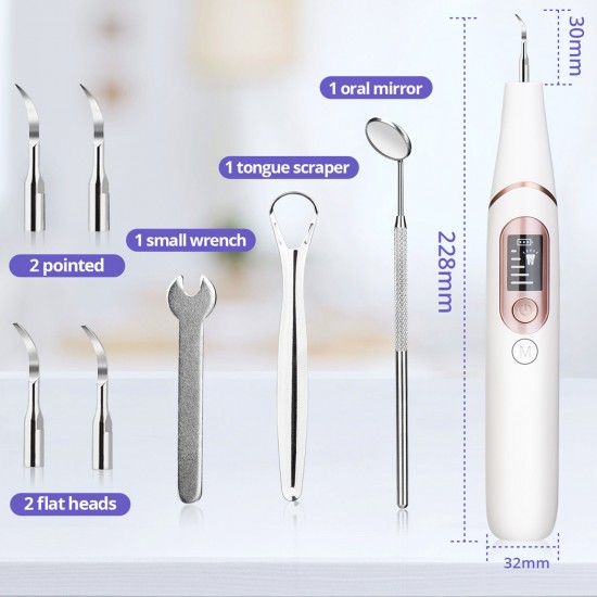 Tooth Scaler Kit Electric Rechargeable Plaque Remover For Teeth With LED Light 10mins Timing Tartar Remover Blasters For Adults 5 Modes Oral Care Deep Clean Suit Home With 4 Replacement Heads