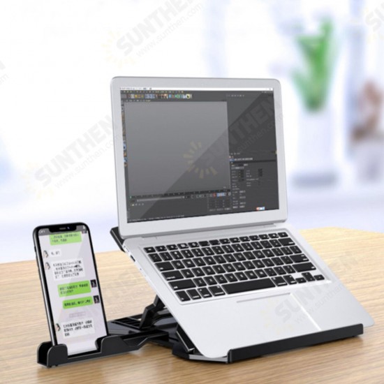 2 IN 1 Foldable 8-Level Height Adjustable Macbook Holder Stand Bracket with Phone Holder for Laptops Tablets