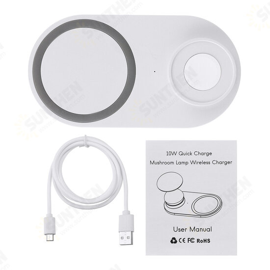 2 In 1 10W Wireless Charger Phone Charger Watch Charger Fast Charging for Qi-enabled Smart Phone for iPhone for Samsung Apple Watch Series