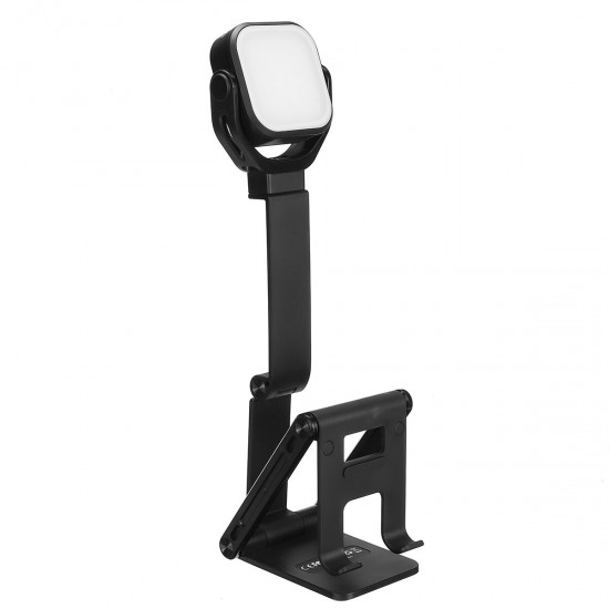 2-In-1 Foldable Multi-Angle Desktop Phone Holder Fill Light Stand Multiple Color Temperature Brightness Adjustable 1000mAh High Capacity Table Lamp