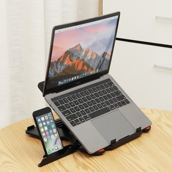 2 in 1 Foldable Rotatable Adjustable Macbook Stand Holder Cooler with Phone Stand