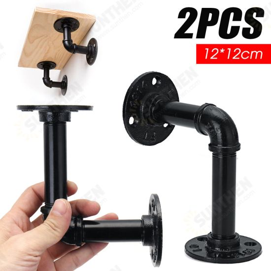 2pcs Vintage Iron Pipe Shelf Bracket Wall Mounted Board Support Holder