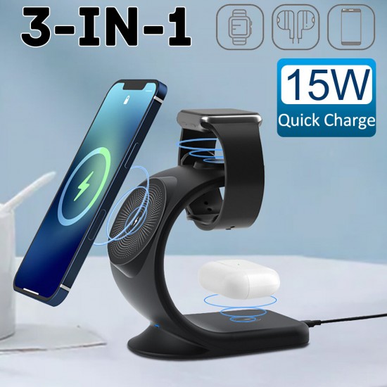3-IN-1 Magnetic Wireless Charging Station 15W Fast Dock Charger Stand Phone Watch Pods for iPhone 12/ 13 Airpods iWatch