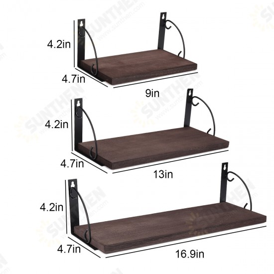 3-Tier Wooden Wall Mounted Floating Shelves DIY Storage Shelving Display Bracket