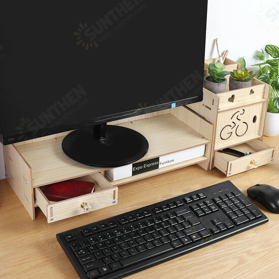 49X20X13.5cm Multifunctional Wooden Monitor Riser Stand Desktop Holder File Storage Drawer for iMac