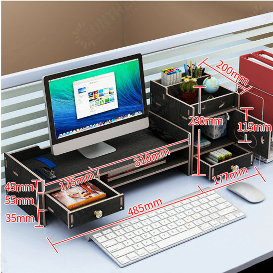 49X20X13.5cm Multifunctional Wooden Monitor Riser Stand Desktop Holder File Storage Drawer for iMac