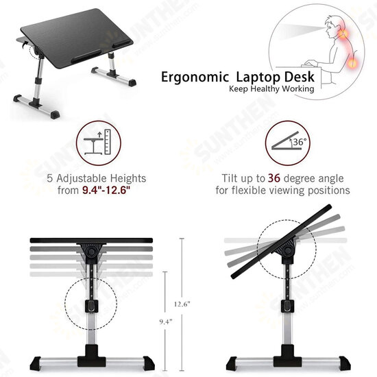 60*33cm Folding Liftable Height 4-Gear Angle Adjustable Macbook Tablet Folding Desk