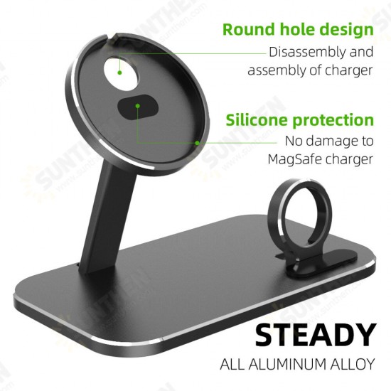 2-IN-1 For Magsafe Wireless Charger Dock Aluminium Alloy Mobile Phone Holder Stand for iPhone 12 iWatch