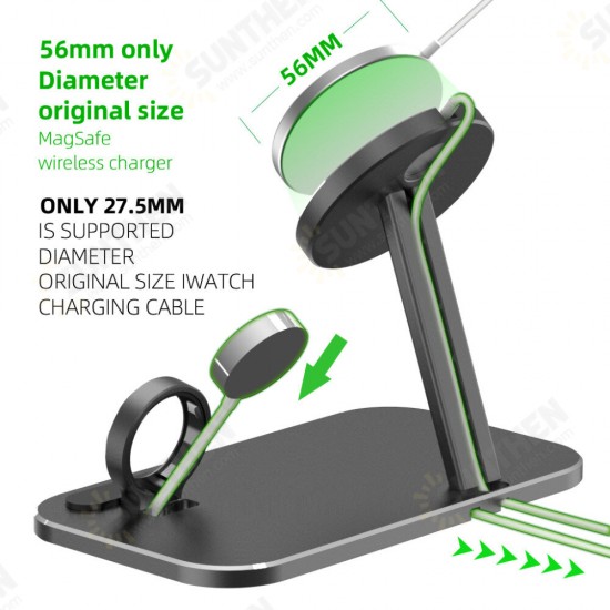 2-IN-1 For Magsafe Wireless Charger Dock Aluminium Alloy Mobile Phone Holder Stand for iPhone 12 iWatch