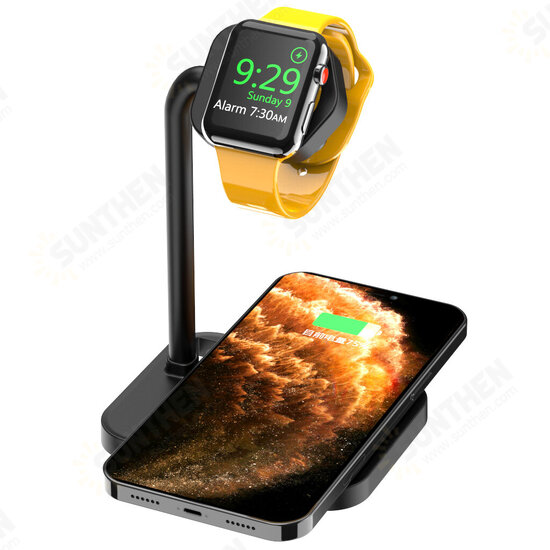 2-in-1 5W/7.5/10W Type-C Wireless Charger Dock Stand Built-In Metal Heat Sink for Apple iWatch Mobile Phone Airpods Pro