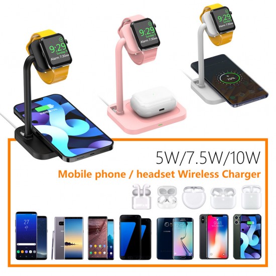 2-in-1 5W/7.5/10W Type-C Wireless Charger Dock Stand Built-In Metal Heat Sink for Apple iWatch Mobile Phone Airpods Pro