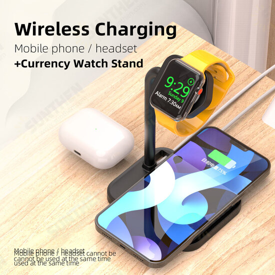 2-in-1 5W/7.5/10W Type-C Wireless Charger Dock Stand Built-In Metal Heat Sink for Apple iWatch Mobile Phone Airpods Pro