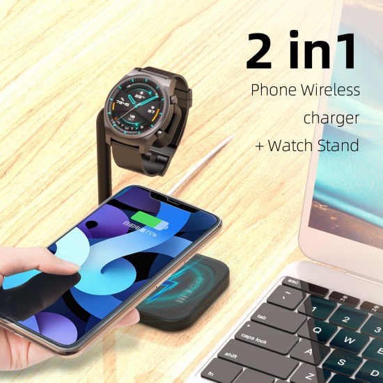 2-in-1 10W Fast Charging Wireless Charger Dock Stand for iPhone 12 11 XR Galaxy Note 8 9 Airpods 2 3 4 Wireless bluetooth Earbuds Smart Watch