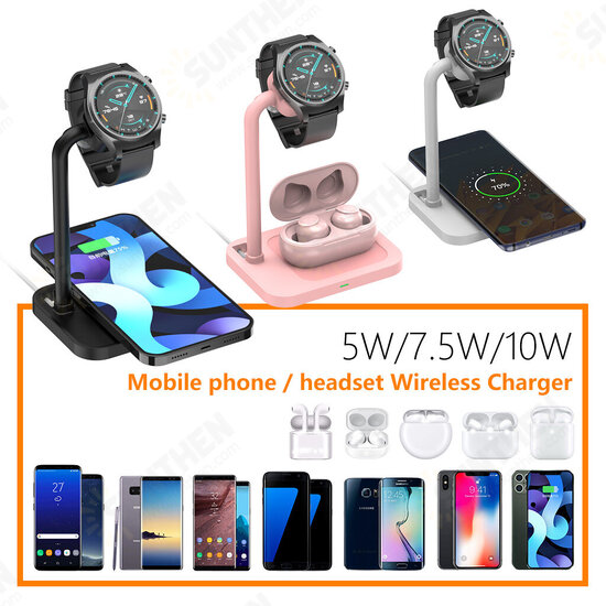 2-in-1 10W Fast Charging Wireless Charger Dock Stand for iPhone 12 11 XR Galaxy Note 8 9 Airpods 2 3 4 Wireless bluetooth Earbuds Smart Watch