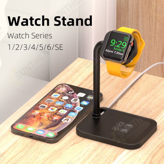 2-in-1 Wireless Charger Dock Stand with Storage Plate Built-In Metal Heat Sink for Apple iWatch 5 / 6 / SE