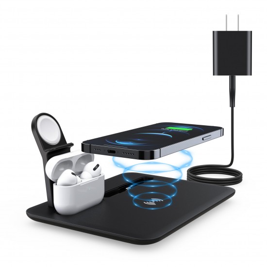 15W Fast Charging Multifunctional Wireless Charger Mobile Phone Holder Docking Stand for Apple Watch Airpods for iPhone/ Type-C Phone