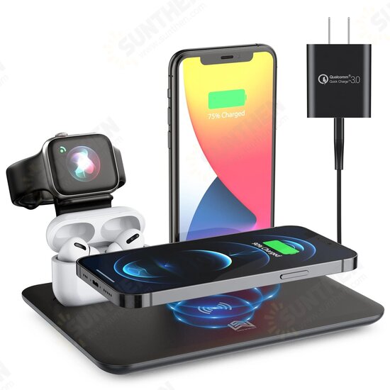 15W Fast Charging Multifunctional Wireless Charger Mobile Phone Holder Docking Stand for Apple Watch Airpods for iPhone/ Type-C Phone