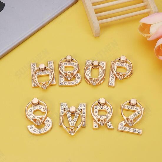 1pc Luxury Glitter Diamond Metal Letter Universal Multi-function 360 Rotation Smartphone Stand Finger Ring Phone Holder Car Bracket Stand